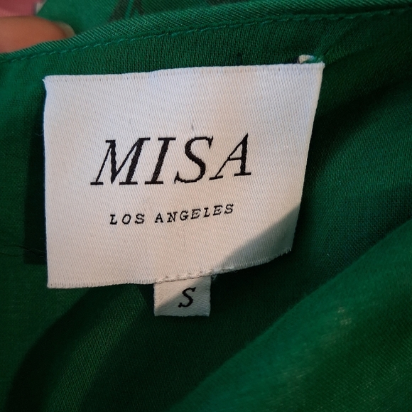 MISA Los Angeles Nina Puff Sleeve Green Floral Cutout Dress Size Small - Picture 11 of 11